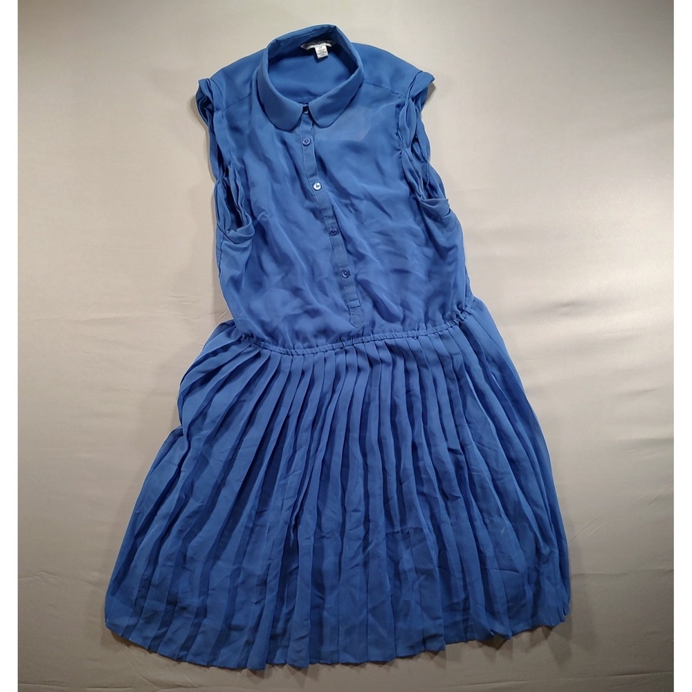 American Eagle Royal Blue Sheer Sleeveless Backless Pleated Dress Small PS